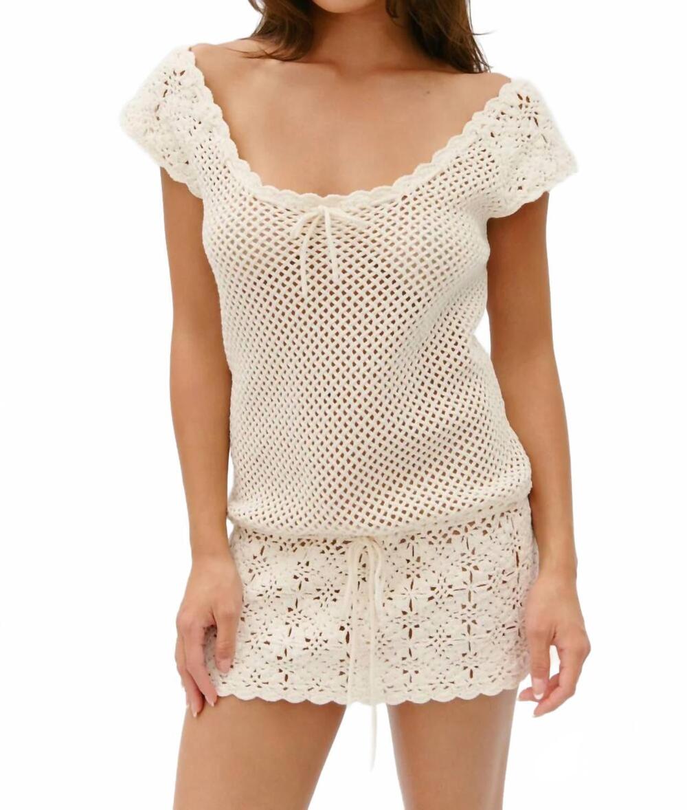NEW FRANKIES BIKINIS moss crochet mini dress in sand dollar